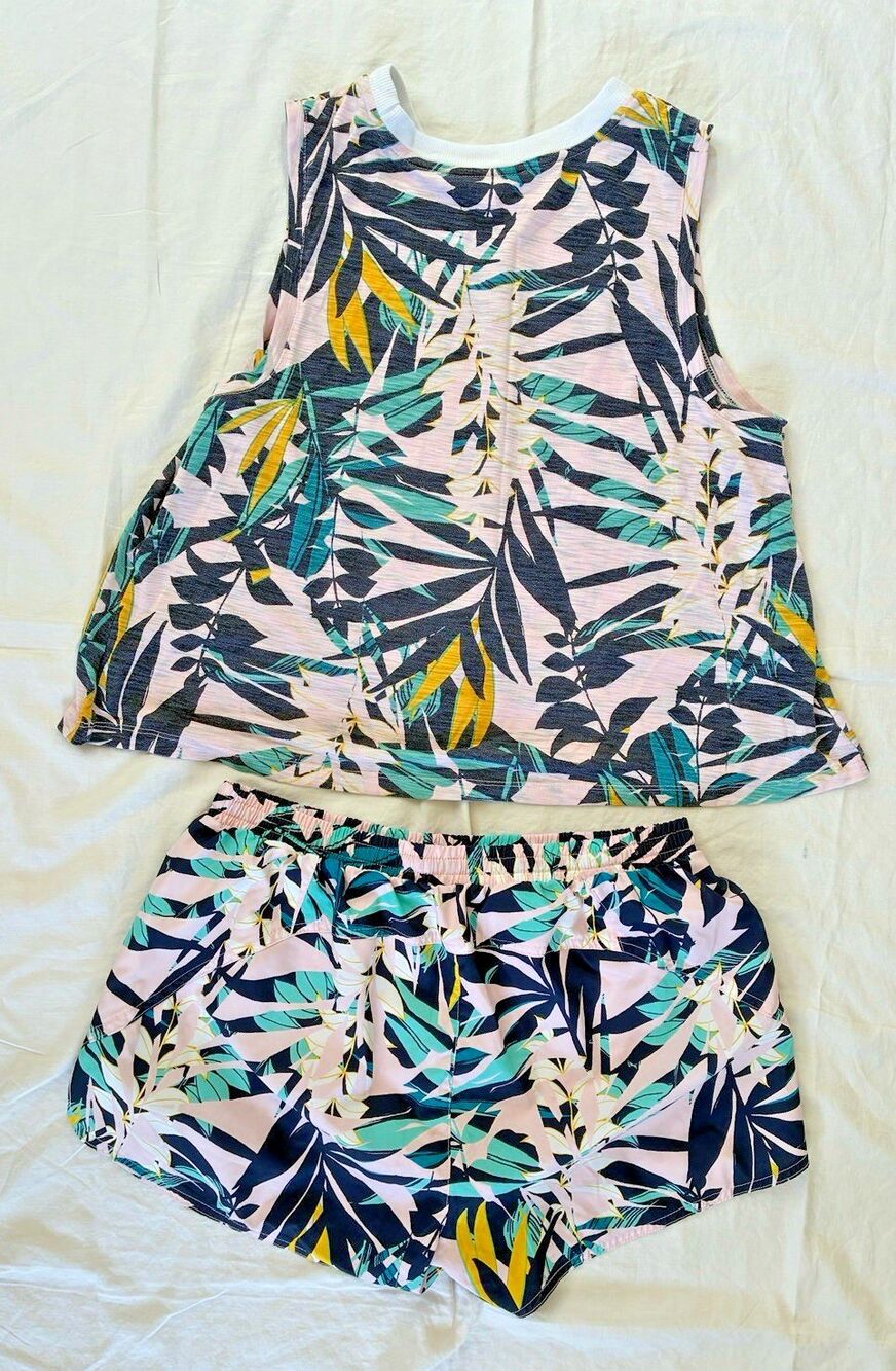 Old Navy Active Go Dry Set Brief Lined Running Shorts & Tank Top Large Tropical